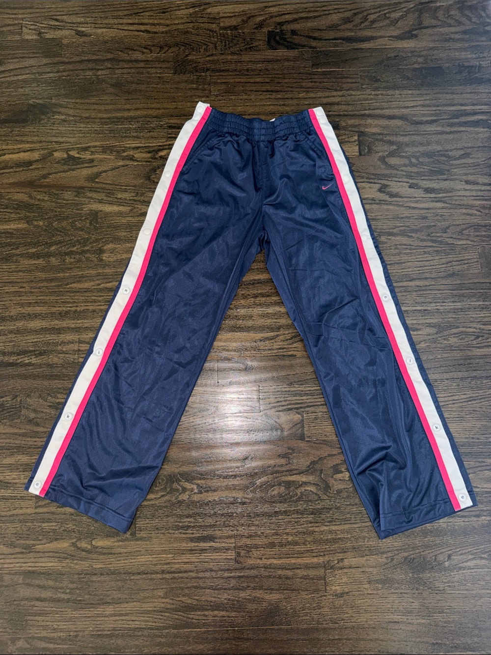 Nike Navy Track Pants with Pink & White Side Stripes